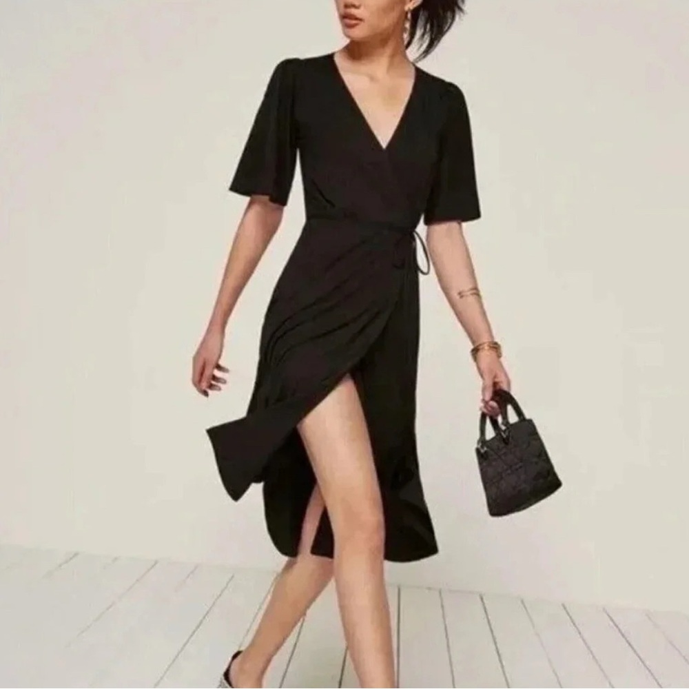 Reformation Black Wrap Dress